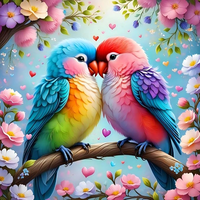 Vibrant Love Birds Cross-Stitching Kit