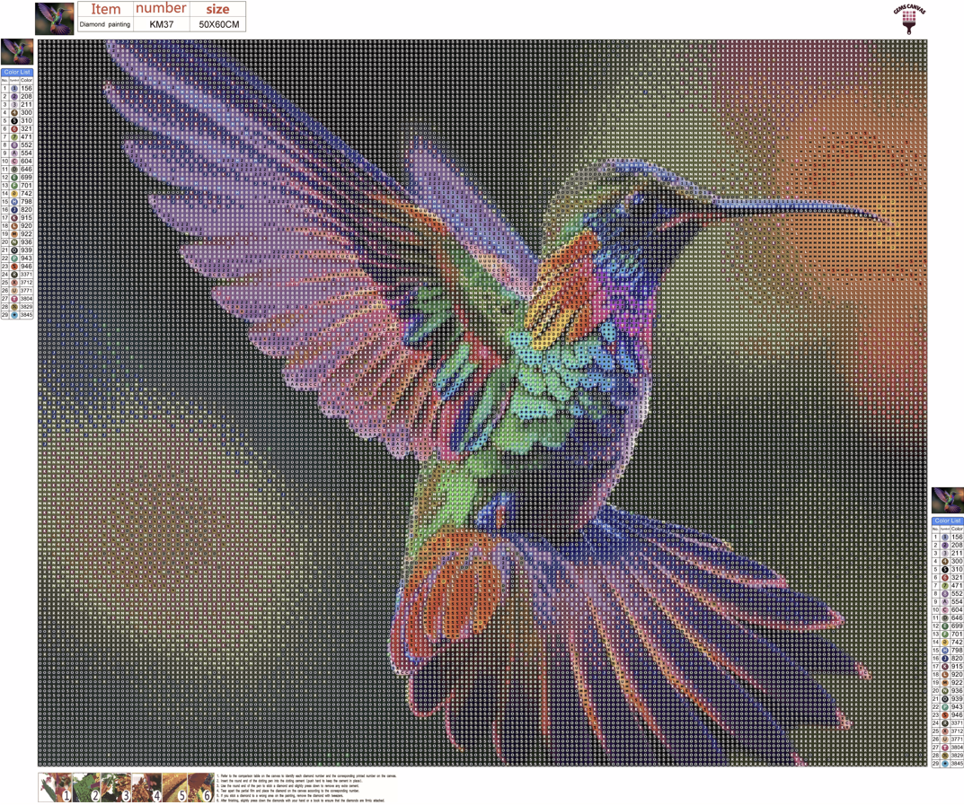 Vibrant Humming Bird Gem Painting Kit